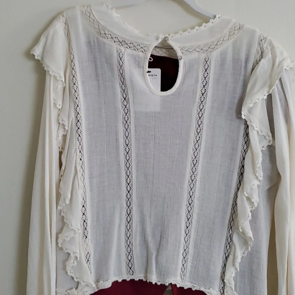 Free People Gauze Embrodery Flowers Long Sleeve Blouse